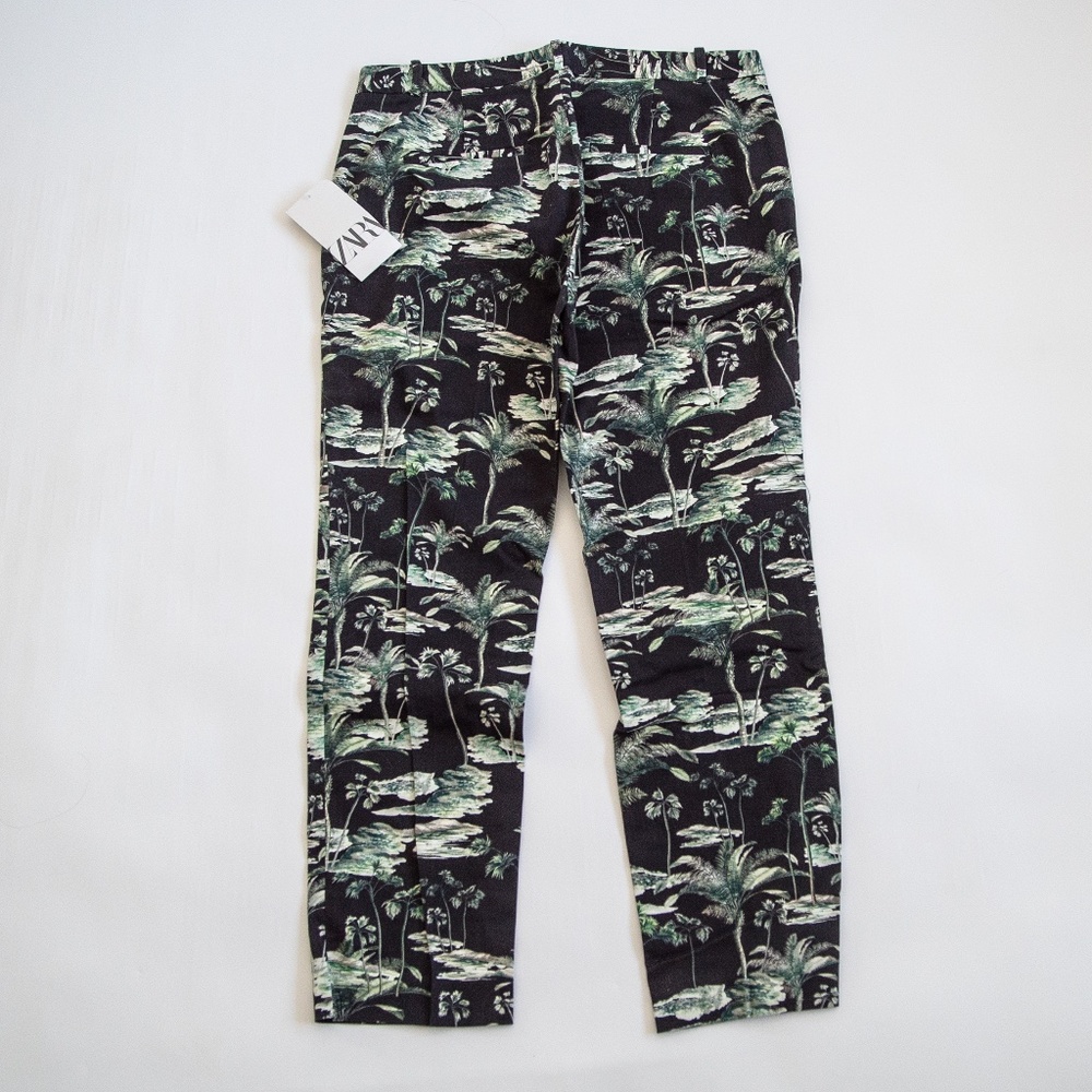 ZARA GREEN PALM TREE PANTS